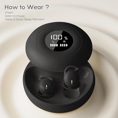 sunvito Sleep Earbuds Bluetooth 5.4, Mini Invisible Silicone Sleep Earbuds for Side Sleepers, Noise Blocking Sleeping Headphones, Hidden Earbuds with LED Display for Small Ears, Sleep & Relax (Black)