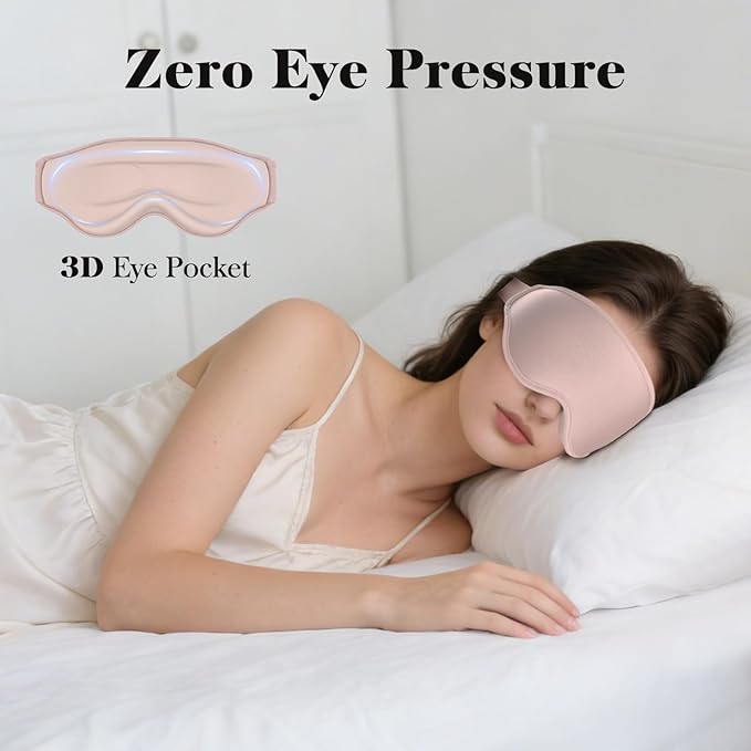 3D Eye Mask Sleep Mask for Men & Women, 100% Pressure-Free & Light Block-Out Eye Mask for Sleep with Easy Adjustable Strap, Night Eye Cover for Travel, Pink