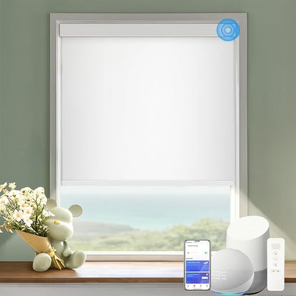 Motorized Blinds with Remote Cordless Automatic Motorized Shades Custom Blinds for Windows Smart Curtains Compatible with Alexa Google Home(Blackout Ivory White,W34 x H72in)