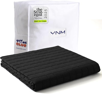 YnM 12lbs Weighted Blanket for Adults, Cotton Heavy Bed Throw Blanket with Cooling Glass Beads for All Season Use, Ideal for ~110lbs (48x72 Inches, Twin/Full, Black)