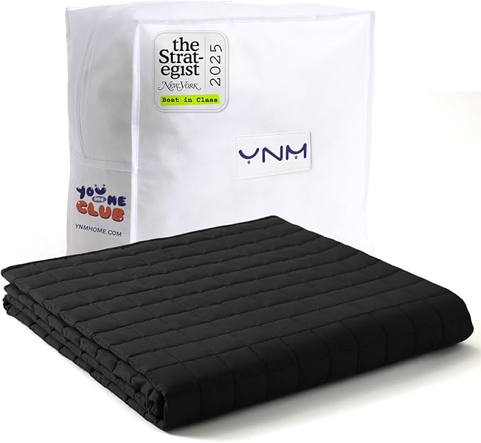 YnM Cotton King Size Weighted Blanket for Adults (88x104 Inches, 40 Pounds, Black), Smallest Compartments with Cooling Glass Beads,Heavy Blanket for Two Persons of 240~390lbs on Queen or King Bed