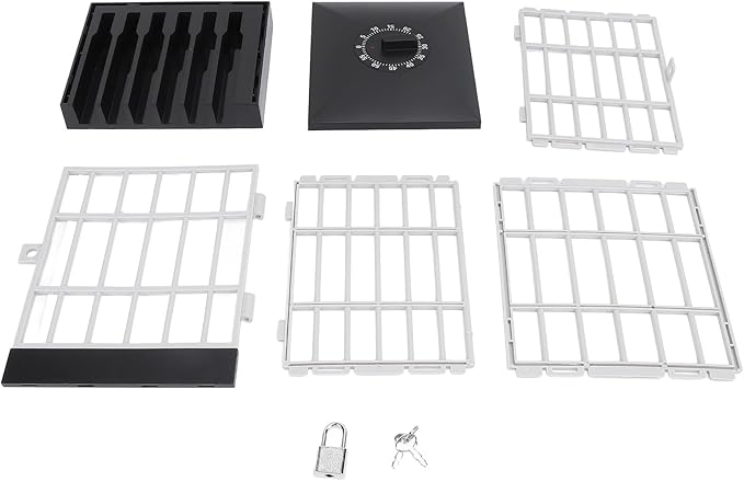 Cell Phone Jail Lock Box, Timer-Enabled Smartphone Storage Cage with Key Lock for 6 Phones, Black Grey Phone Stand Holder for Classroom Home Office to Limit Screen Time