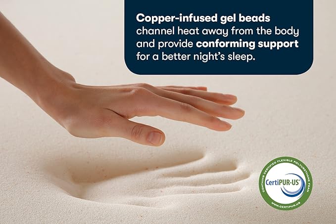 Serta CopperGel Cooling, Pressure-Relieving Memory Foam Mattress Topper, 2 Inch, Queen
