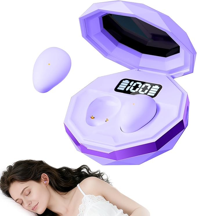 sunvito Sleep Earbuds for Side Sleepers, Mini Invisible Wireless Bluetooth 5.4 Micro Sleep Headphones, Hidden Earbuds with LED Screen for Small Ears Sleeping, Working, Exercise, Hiking(Purple)
