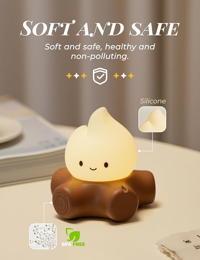 Chibi Campfire Lamp with Soothing Sounds, Cute Sleep Aid Night Light, Portable Rechargeable White Noise Cozy Campfire Light for Home Decor Camping Trips, Best Gift