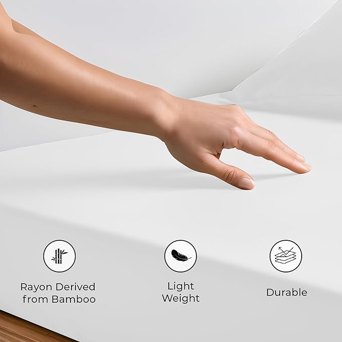 LINENWALAS Fitted Sheet Only Viscose Derived from Bamboo, Bottom Sheet for Twin Size Bed – 16” Deep Pocket, All Around Snug Fit – Cooling, Breathable, Soft, Hypoallergenic (White, Twin)