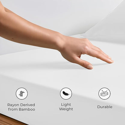 LINENWALAS Fitted Sheet Only Viscose Derived from Bamboo, Bottom Sheet for Twin Size Bed – 16” Deep Pocket, All Around Snug Fit – Cooling, Breathable, Soft, Hypoallergenic (White, Twin)