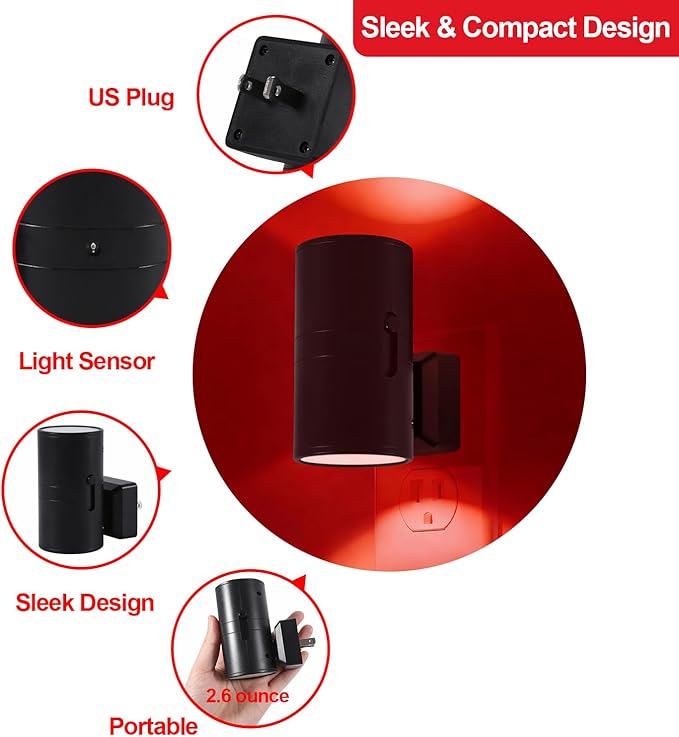 670nm Red Light Night Light for Sleep - Zero Blue Light, Adjustable Brightness & Energy Efficient Night Light Plug into Wall with Dusk-to-Dawn Sensor for Nursery, Bedroom, Bathroom[4 Pack]