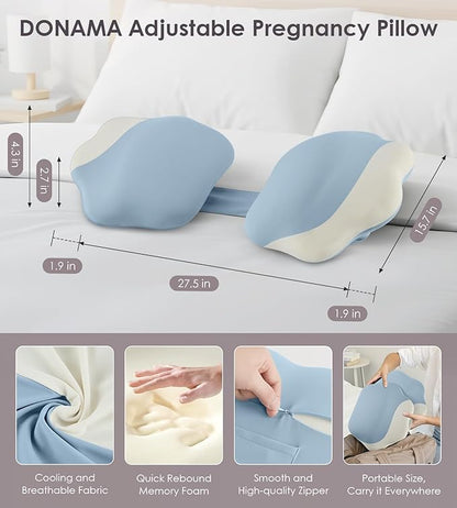 DONAMA Memory Foam Pregnancy Pillow- with Adjustable Air Bag for Back/Legs/Belly/HIPS Support, W-Shaped Pregnancy Wedge Pillows for Sleeping, Cooling Maternity Body Pillow for Pregnant Women