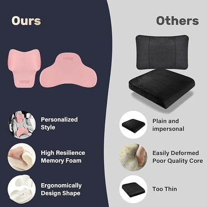 Coverado Lumbar Support and Headrest Pillow for Car, Memory Foam Ergonomic Head Neck Support Pillow for Driving Seat, Back Support and Pain Relief, Seat Cushion for Car, Driver, Office