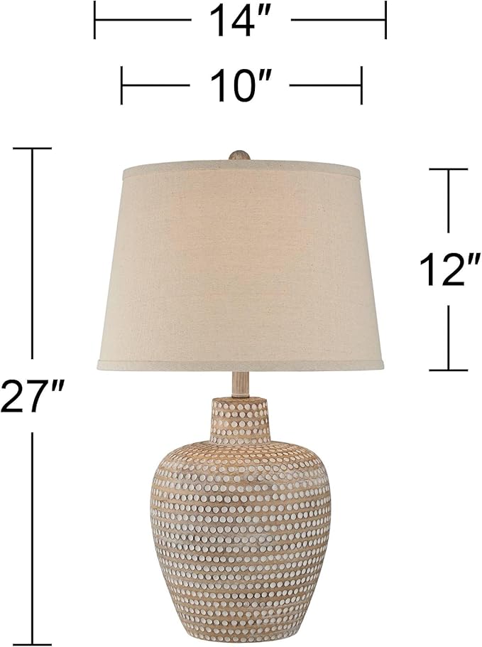 Regency Hill Glenn 27" Tall Urn Traditional Southwestern Table Lamps Set of 2 WiFi Smart Socket Dappled Beige Living Room Bedroom Bedside Nightstand House Office Home Reading Oatmeal Shade