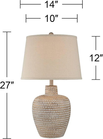 Regency Hill Glenn 27" Tall Urn Traditional Southwestern Table Lamps Set of 2 WiFi Smart Socket Dappled Beige Living Room Bedroom Bedside Nightstand House Office Home Reading Oatmeal Shade