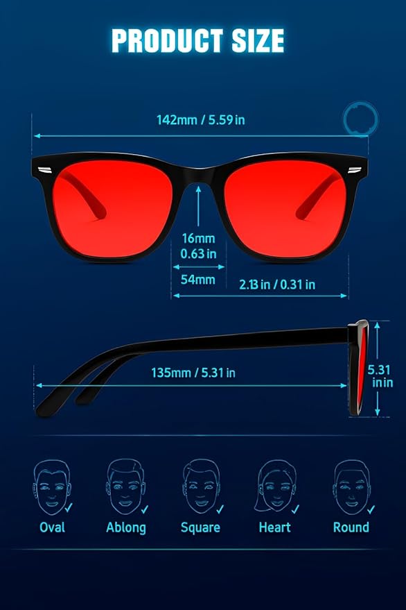 Blue Light Blocking Glasses with Red Lenses – Strong Protection for Sleep, Gaming, Computer & Screen Use – Black Frame Night Glasses for Men Women, Anti Eye Strain & Improve Sleep Quality
