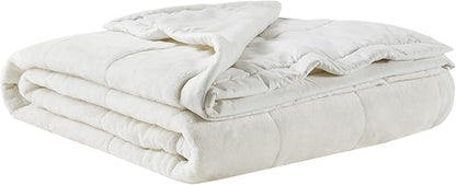 Madison Park Twin Cozy Blanket HeiQ Smart Temperature Plush to Microfiber Reverse Box Quilting, Reversible, Soft All Season, Lightweight Summer Cover, for Bed, Couch and Sofa, Twin/Twin XL, Ivory
