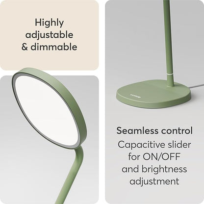 Lumie Task - 10,000 Lux Adjustable Bright Light Therapy Desk Lamp for Mood and Energy Boost and Winter Blues Relief, Crystal Clear Illumination and Maximum Visual Comfort - Sage Green