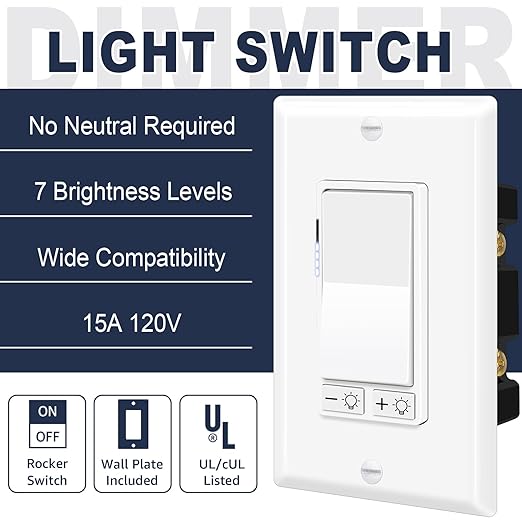 Dimmer Light Switch,Greencycle 4PK 3 Way Dimmer Switch for Dimmable 150W LED CFL Light,600W Halogen and Incandescent,15A 120V,Neutral Wire Not Required,Residential/Commercial,ETL Listed