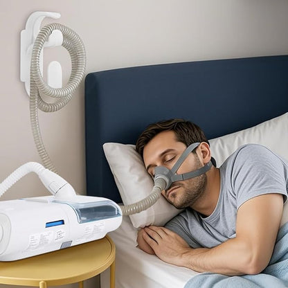 2PCS CPAP Hose Holder for Apnea Sleep Machine, Compatible with Resmed Airfit F40/Bipap/Evora Full Face Mask & Tube, Anti-Unhook, Avoid C-Pap Hose Tangle Portable Travel, Cleaner&Sanitizing Supplies