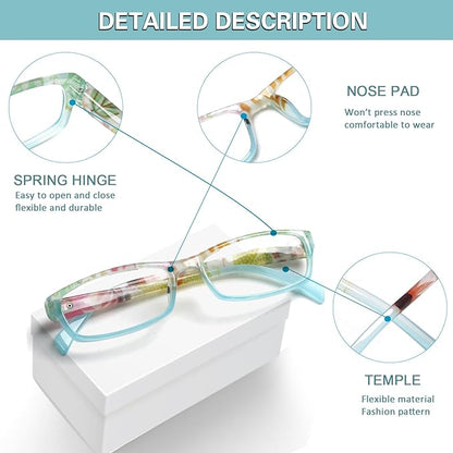 Kerecsen Reading Glasses 5 Pairs Fashion Ladies Readers Spring Hinge with Pattern Print Eyeglasses for Women (Mix Color -8, 2.75)