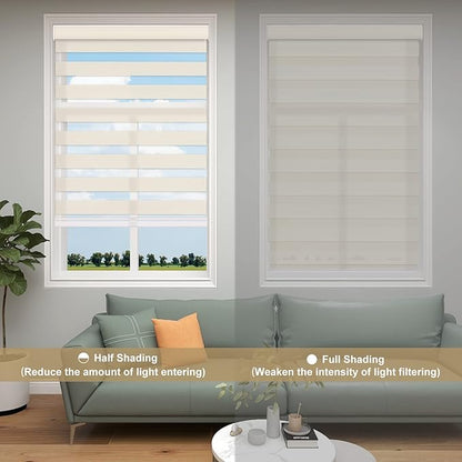 Changshade Zebra Blinds for Indoor Windows Cordless Light Filtering, Custom Size Zebra Roller Shades Dual Layer Fabric for Sliding Glass Doors, Living Room, Bedroom, Bathroom, Easy to Install, Beige