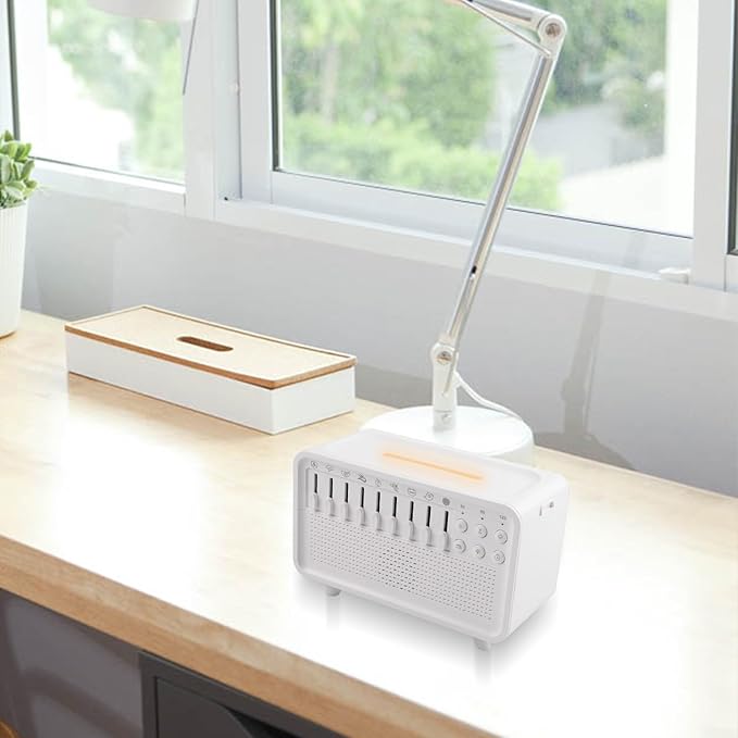 White Noise Machine Humidifier with Aroma Diffuser and Night Light, ABS Material, 8 Sound Settings for Sleep and Relaxation
