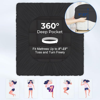Queen Mattress Topper, Extra Thick Mattress Pad Cover for Deep Sleep,3D+7D Snow Down Alternative Fill Overfilled Plush Pillow Top Mattress with 8-23 Inch Deep Pocket-Black