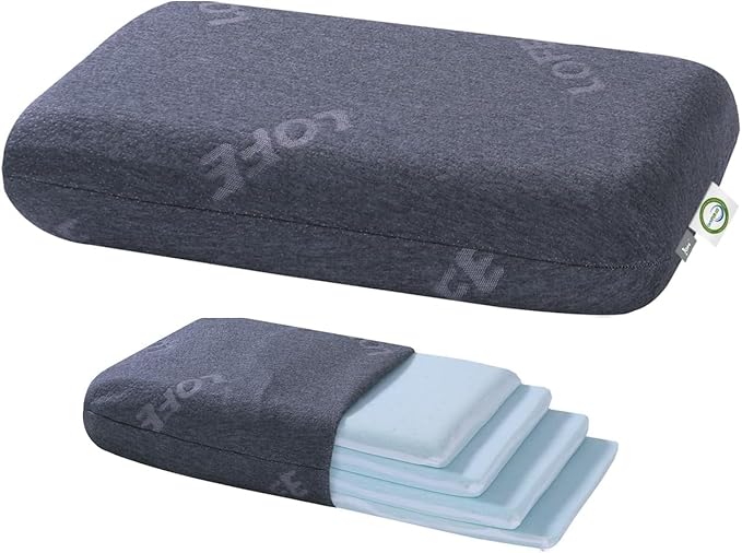 LOFE Adjustable Memory Foam Pillow - 4 Heights from 1.2 to 4.8in, Cervical Pillow for Neck Pain Relief, CertiPUR-US Neck Support Pillow for Side Sleepers, Thin Pillow for Back/Stomach Sleepers