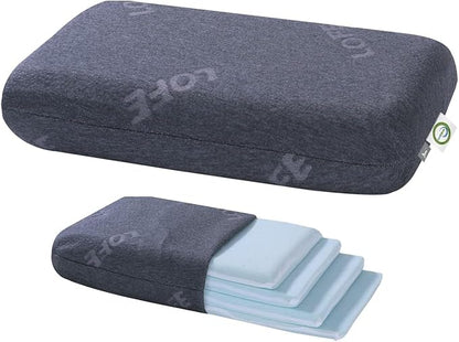 LOFE Adjustable Memory Foam Pillow - 4 Heights from 1.2 to 4.8in, Cervical Pillow for Neck Pain Relief, CertiPUR-US Neck Support Pillow for Side Sleepers, Thin Pillow for Back/Stomach Sleepers
