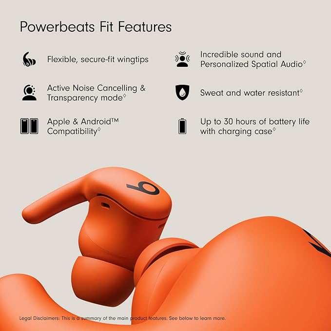 Beats - Powerbeats Fit - Wireless Noise-Cancelling Workout Earbuds with Ultimate Secure Fit with USB-C Charging Cable (1.5m) - Spark Orange