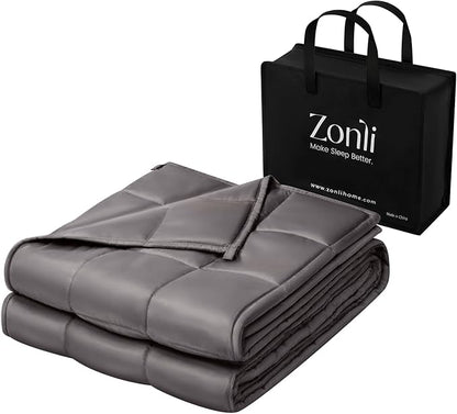 ZonLi Cooling Weighted Blanket (48"x72", 15lbs, Grey) Queen Size Bamboo-Derived Rayon Weighted Blanket for Adults, High Breathability Heavy Blanket, Soft Material with Premium Glass Beads