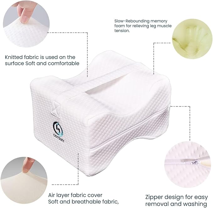 Ergonomic Knee Pillow for Side Sleepers – Cooling Leg Pillow for Side Sleeping – Sciatica Pain Relief Pillow with Strap for Hip and Back Pain – Under Knee Pillow for Sleeping on Back