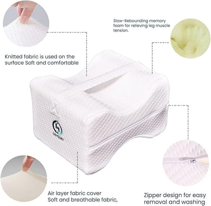 Ergonomic Knee Pillow for Side Sleepers – Cooling Leg Pillow for Side Sleeping – Sciatica Pain Relief Pillow with Strap for Hip and Back Pain – Under Knee Pillow for Sleeping on Back