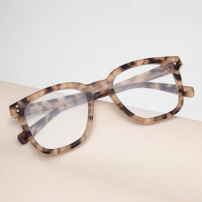 Reading Glasses for Men Women Blue Light Blocking with Spring Hinge, Blocking Readers Anti UV Ray Filter Eyeglasses, Square Computer Reader Glasses, Amber Tortoiseshell, +2.0