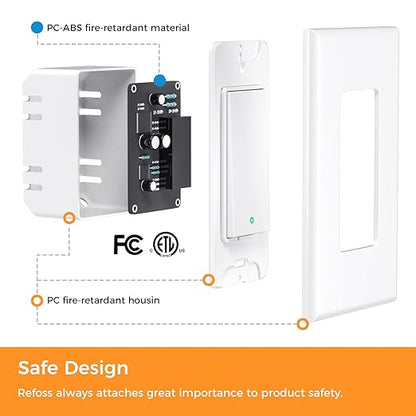 Refoss Smart Switch Single Pole 4 Pack, Smart Light Switch, Neutral Wire Required, Compatible with Apple HomeKit, Amazon Alexa, Voice Control, 120V AC, 2.4GHz Wi-Fi, No Hub Required
