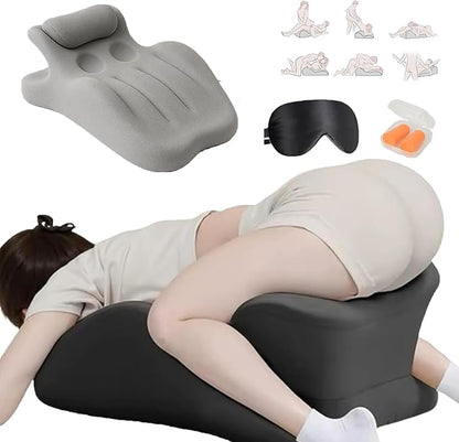 27 Degree Couples Pillow with Memory Foam, Adjustable Multi-Position & Back Support, Anti-Slip Waterproof Cover with Replaceable Design for All Postures (Gray)
