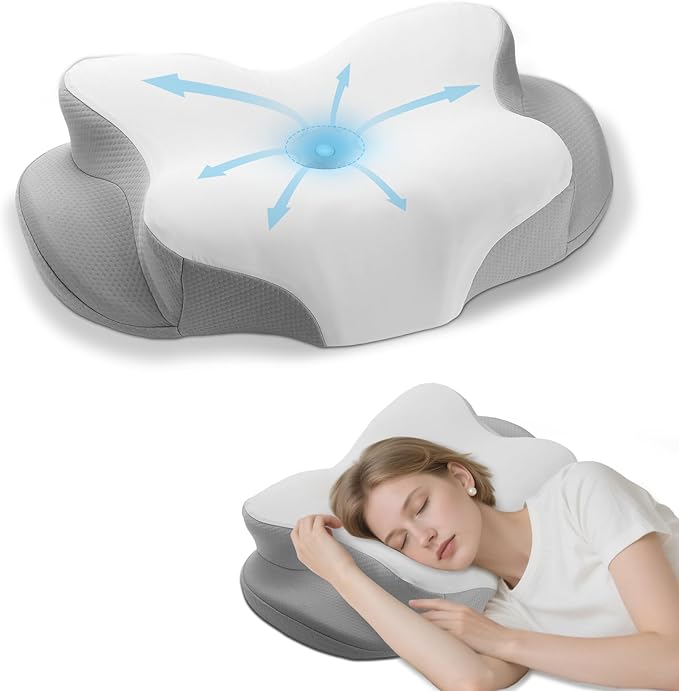 Cervical Neck Pillow - Cooling Pillow for Neck Pain Relief, Side Sleeper Pillow, Ergonomic Neck Pillow, Contour Orthopedic Memory Foam Pillows for Side Back Stomach Sleepers with Pillowcase