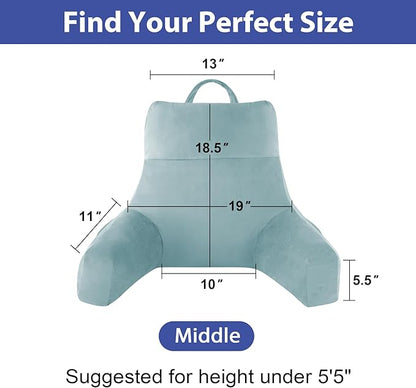 Back Pillow for Bed Sitting up, Reading Pillow for Sitting in Bed Adult, Back Support Pillow, Memory Foam Sit up Lounge Backrest Pillow with Arms for TV, Couch, Chair, Dorm, 18 Inch, Lake Blue
