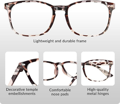 Blue Light Glasses for Woman Men | 99% Blue Light Blocking Glasses for Computer Gaming TV Phone Screen Square Frame | Anti Eyestrain & UV Glare Protection - 6 Pair