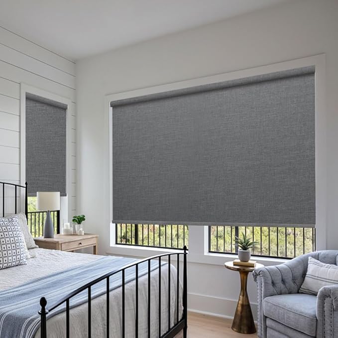 ZSHINE Motorized Blackout Window Blinds Over-Size Customize Width (21-114 Inches) Remote Control Wireless and Rechargeable Motor Roller Shades Blinds for Windows(82133D)