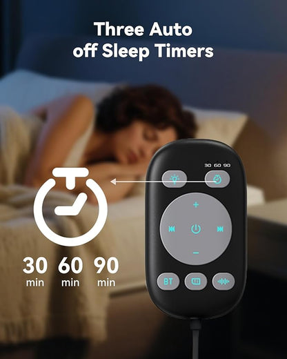 Under Pillow Speaker Bluetooth, 36 Built-in Soothing White Noise Sleep Sound Machine with Wired Remote, Bone Conduction, 3 Timer, 24H Battery for Side Sleeper, Office Nap & Travel Essential