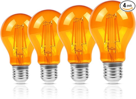 KINUR LED Edison Bulbs, 60 watt Light Bulbs Replacement 6W 2000K E26 A19 Amber Soft Warm Light Bulb for Bedroom, Healthy Sleep,Turtle Friendly Light Bulbs 4 Pack