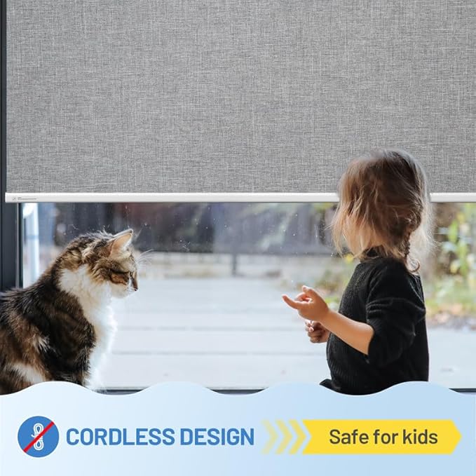 Motorized Blinds with Remote, [Free Solar Panels] Cordless Smart Blinds with Valance Cover, Blackout Electric Blinds with Remote Control, Automatic Roller Shades for Windows Light Gray 42" W x 72" H