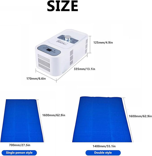 130W Bed Cooling System Water Cooling Pad 2 Gear Adjustment 12 Hour Timing Portable Bed Chiller Summer Mattress Cooler with Heating Function(Size:Double style)