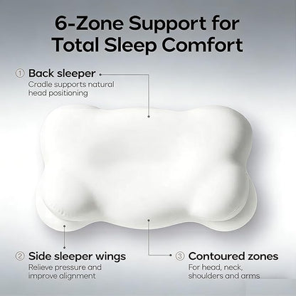 Sleep Cloud Pillow, Ergonomic Memory Foam Pillows, Adjustable Cervical Neck Support Pillow, Breathable Cooling Cover for Side Back Stomach Sleepers (Navy Blue)