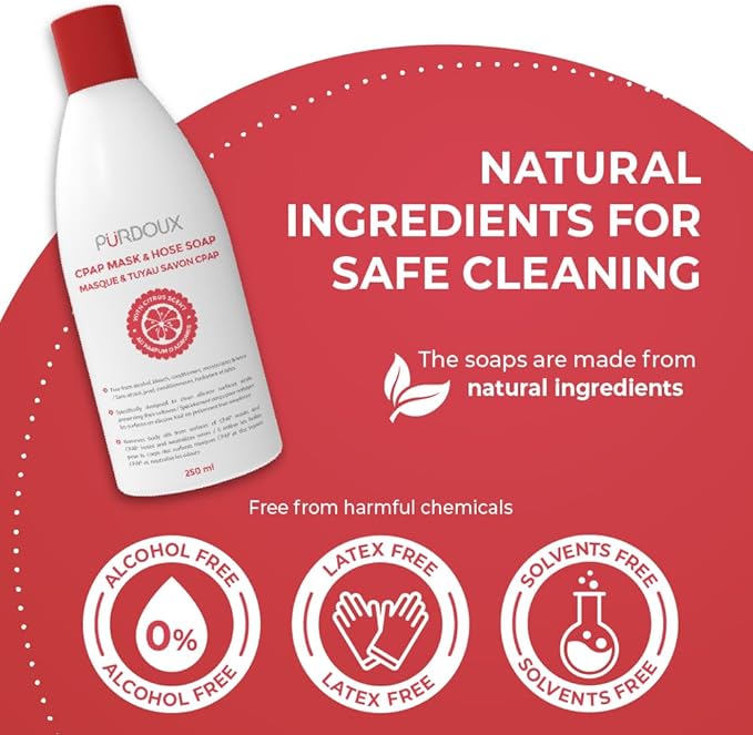 PURDOUX™ CPAP Mask & Hose Cleaning Soap (Pack of 3 Bottles, 250 ml / 8.4 oz Each) (3 x Grapefruit-Lemon Scent)