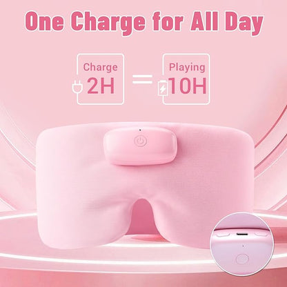 Heated Sleep Mask with Bluetooth Headphones, Cordless Rechargeable Heating Eye Mask with Adjustable Heart Timer Music, Washable Sleeping Mask with Bluetooth Headphones for Dry Eyes (Pink)