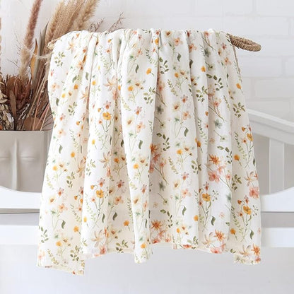 LifeTree Baby Swaddle Blankets, Muslin Swaddle Blankets Boys Girls Swaddling Wrap Receiving Blanket for Newborn, 70% Viscose Bamboo and 30% Cotton, Large 47" x 47", WildFloral Pattern