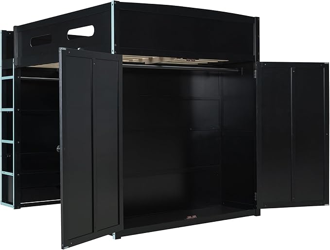 GOWE Full Size Wood Loft Bed with Desk,Wardrobe,Ample Storage Space,and RGB Light, Cloud Blue(Old SKU:LT000261AAC)