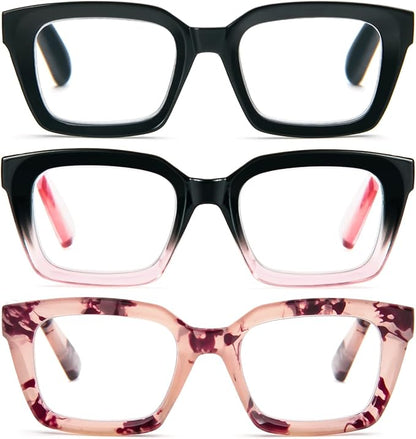 DXYXYO Reading Glasses for Women Blue Light Blocking Oversized Fashion Oprah Style Square Computer Readers, 2.5 Magnification 3 Pack