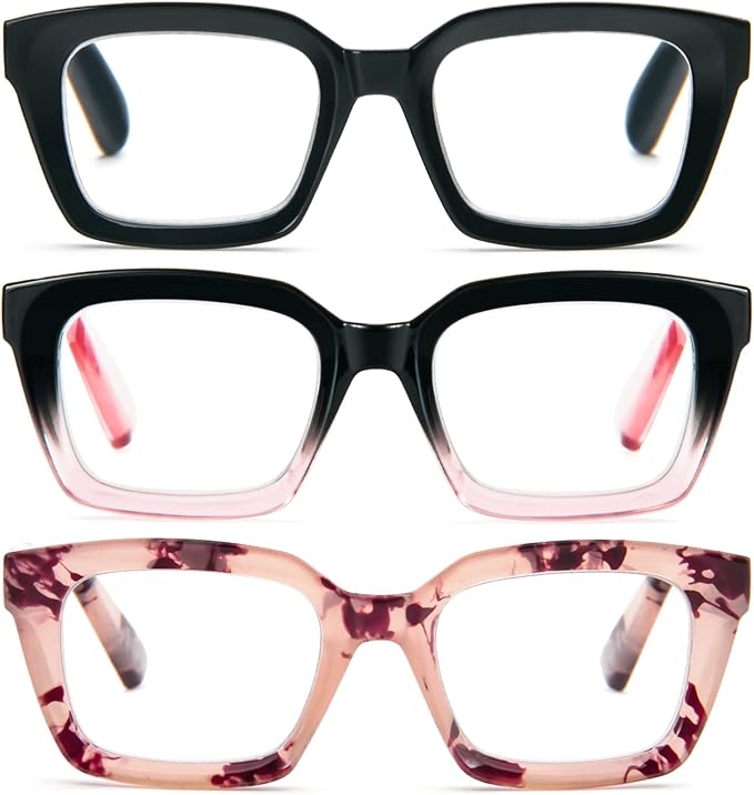 DXYXYO Reading Glasses for Women Blue Light Blocking Oversized Fashion Oprah Style Square Computer Readers, 2.25 Magnification 3 Pack