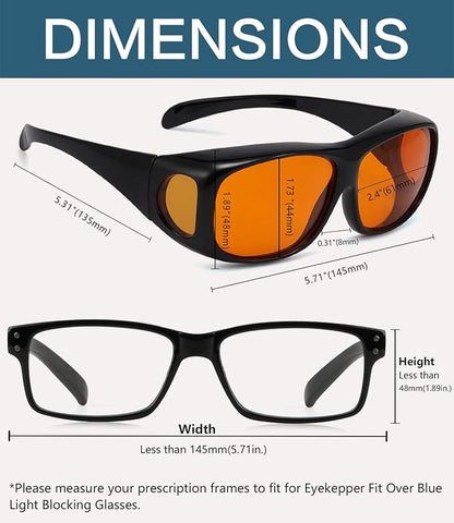 BLUELESS Fit over Blue Blocking Glasses with Orange Tinted Lens Sleep Glasses,Black